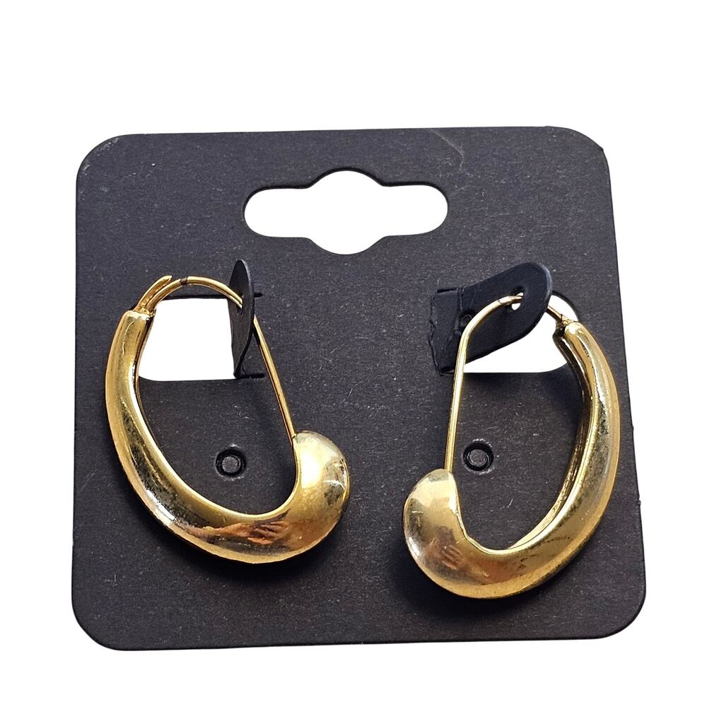 Gold Tone Oval Hoop Earrings Puffy Teardrop Pierced Fashion Jewelry 1"